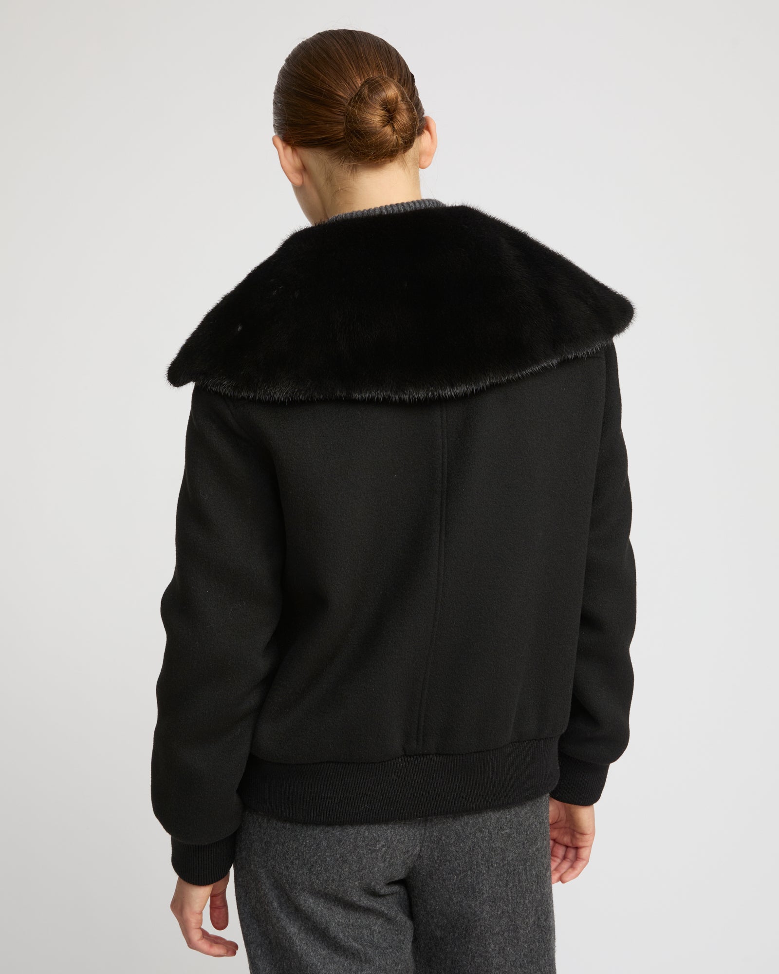 Cashmere-blend cropped blouson with removable mink fur collar - Yves Salomon