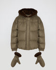 Loro Piana short hooded down jacket with mink fur inner hood and removable mittens