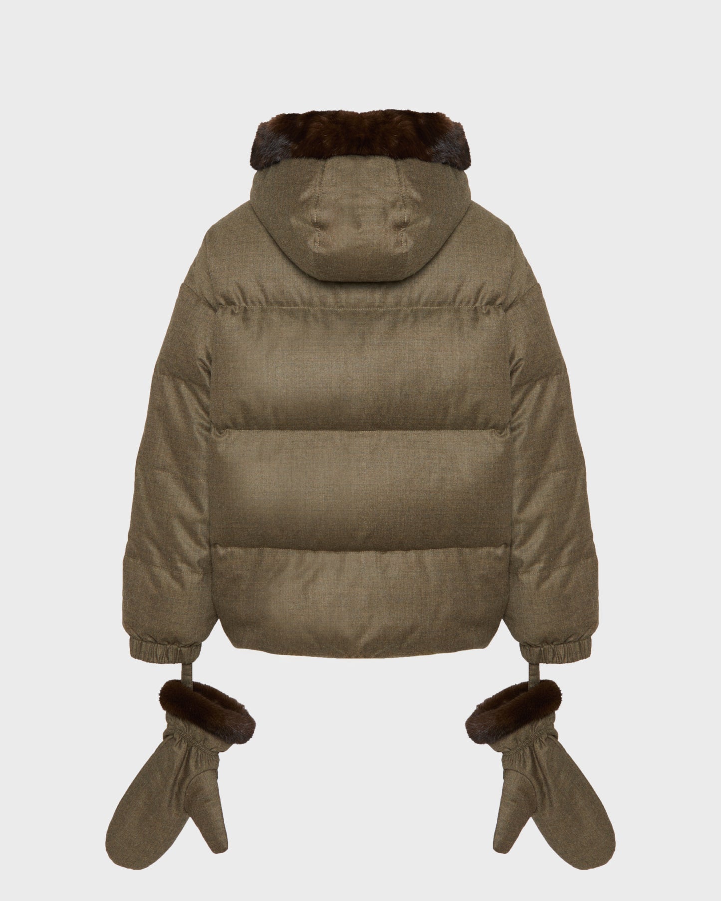 Loro Piana short hooded down jacket with mink fur inner hood and removable mittens
