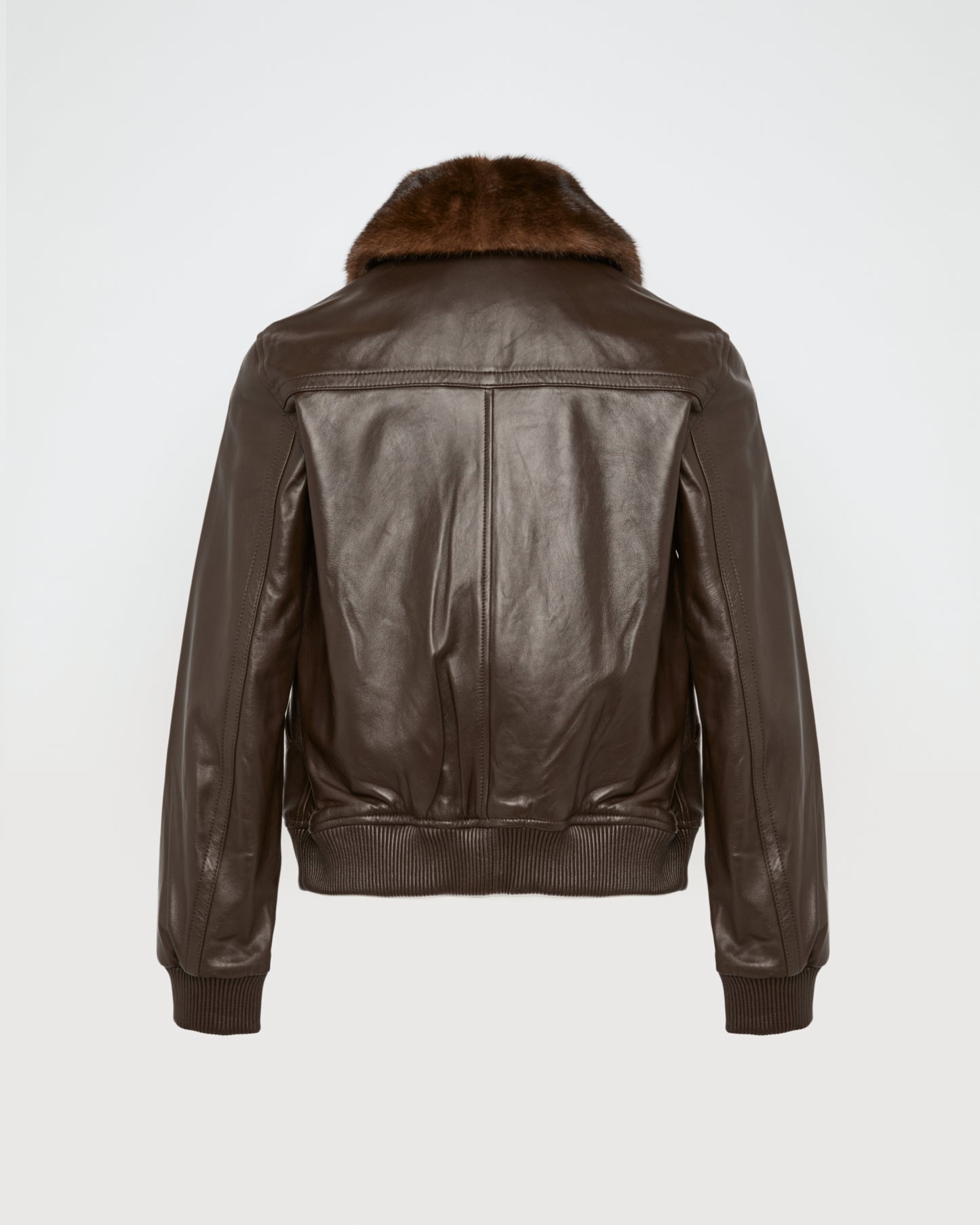 Lamb leather bomber jacket with removable mink collar
