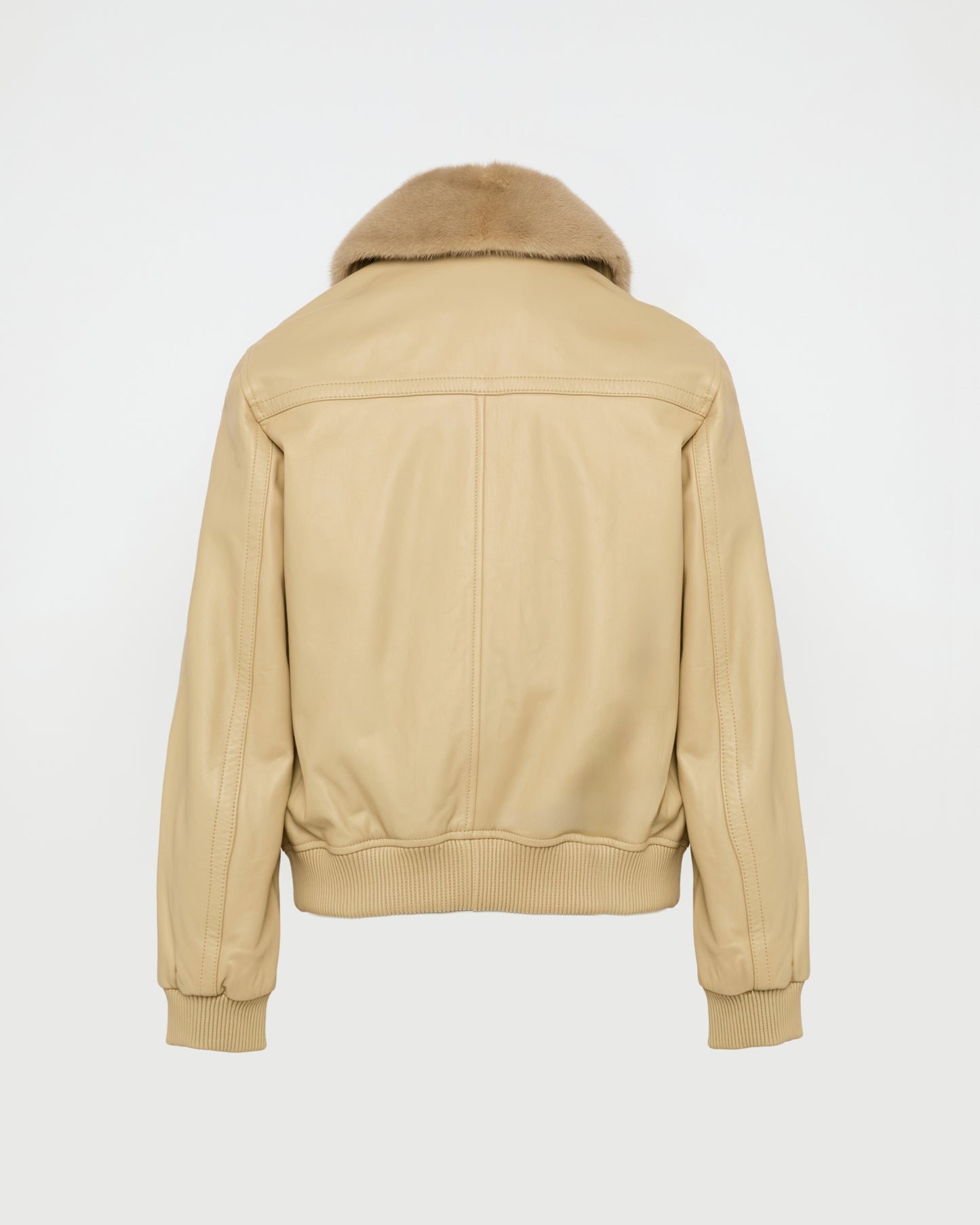 Lamb leather bomber jacket with removable mink collar