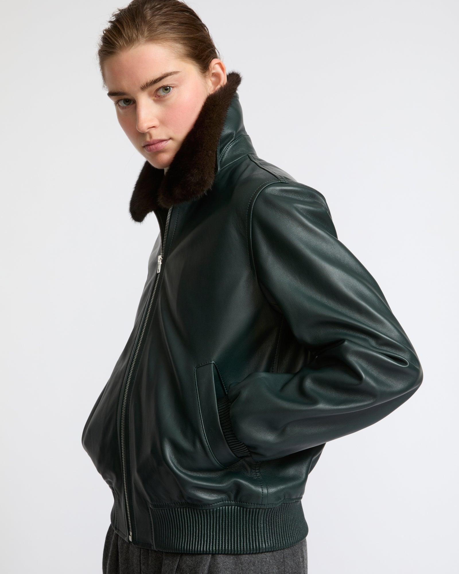 Lamb leather bomber jacket with removable mink collar - Yves Salomon - New Fall Winter Collection