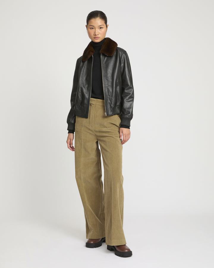 Lamb leather bomber jacket with removable mink collar -Yves Salomon