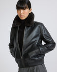 Lamb leather bomber jacket with removable mink collar