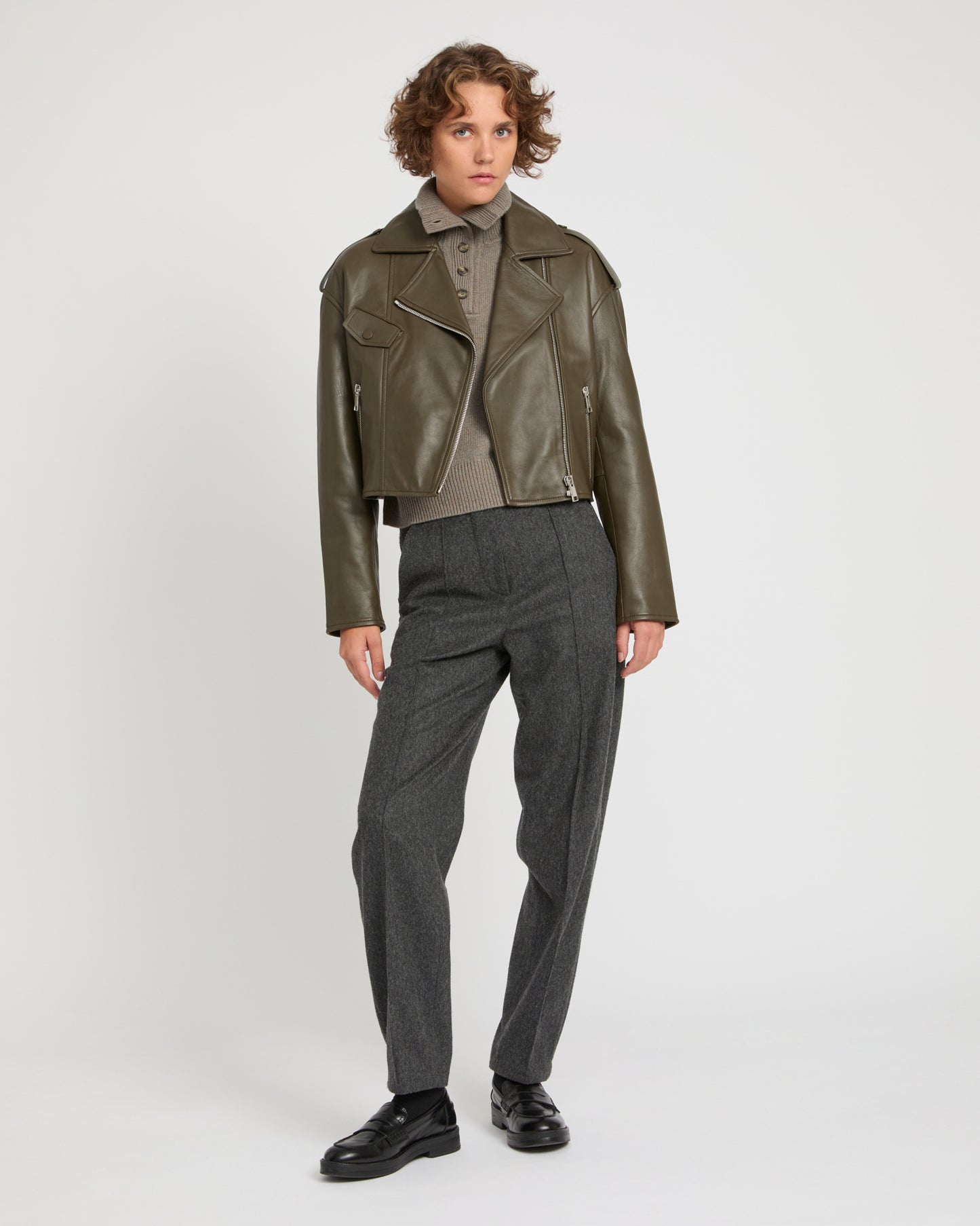 Cropped lambskin biker jacket