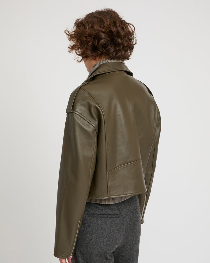 Cropped lambskin biker jacket -Yves Salomon