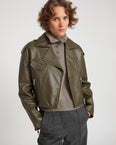Cropped lambskin biker jacket
