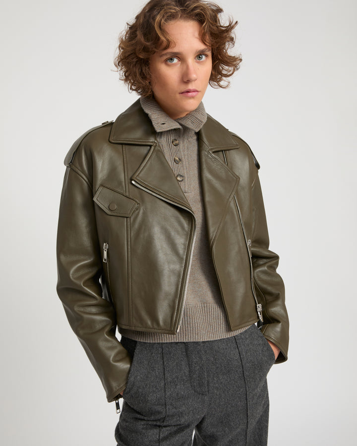 Cropped lambskin biker jacket -Yves Salomon