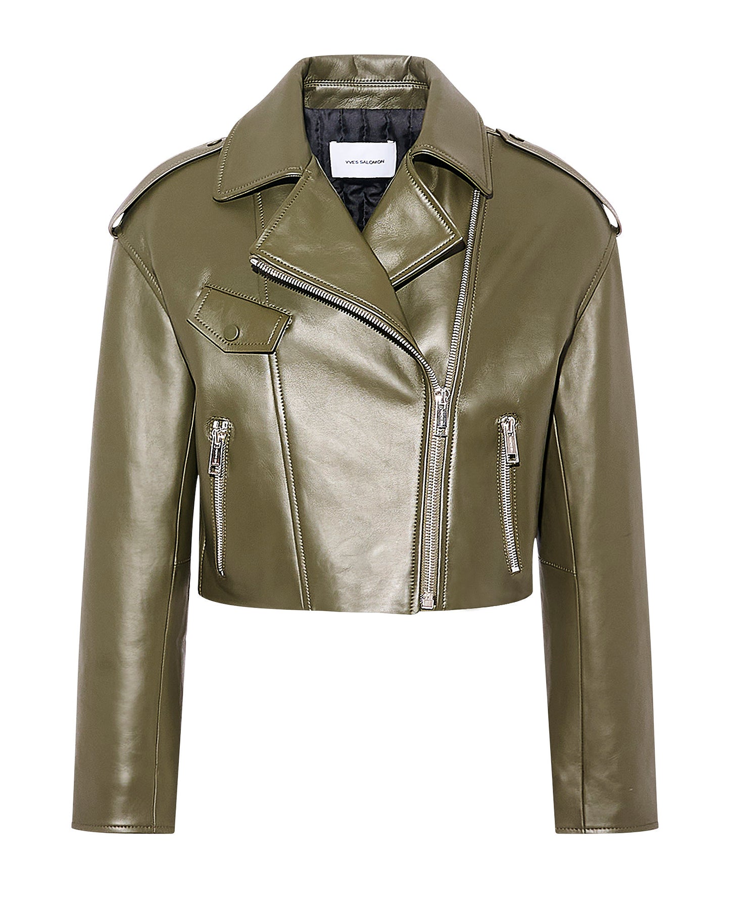 Cropped lambskin biker jacket - Yves Salomon