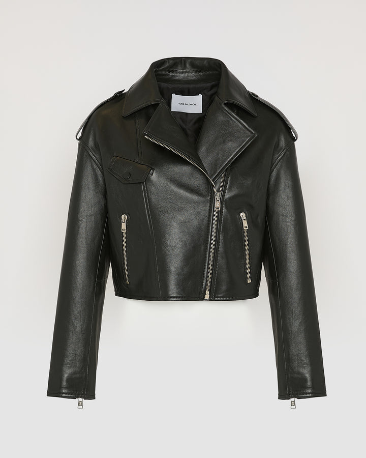 Cropped lambskin biker jacket
