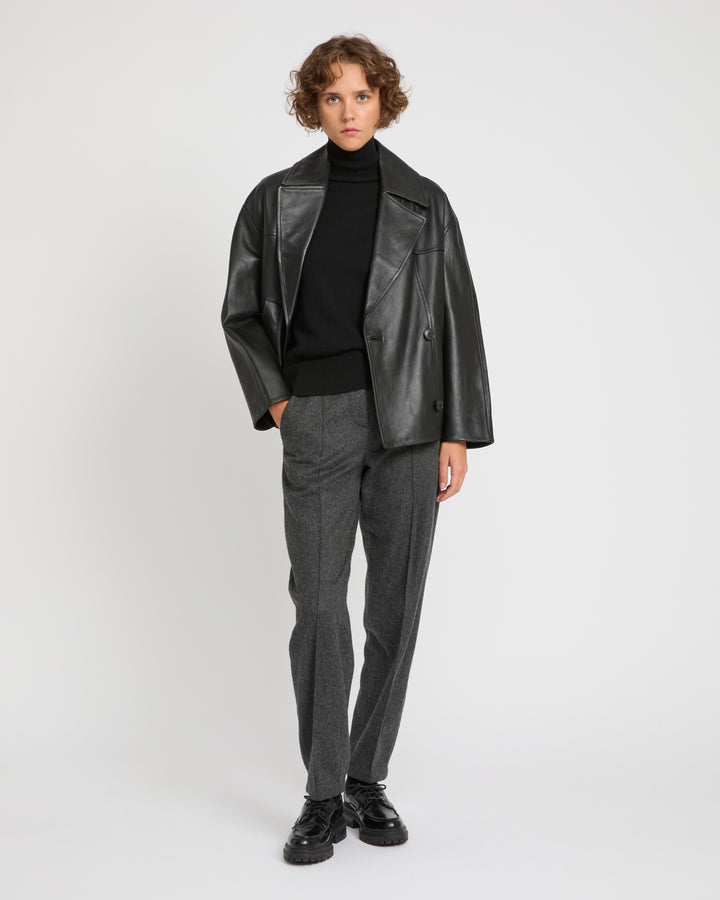 Lamb leather peacoat -Yves Salomon