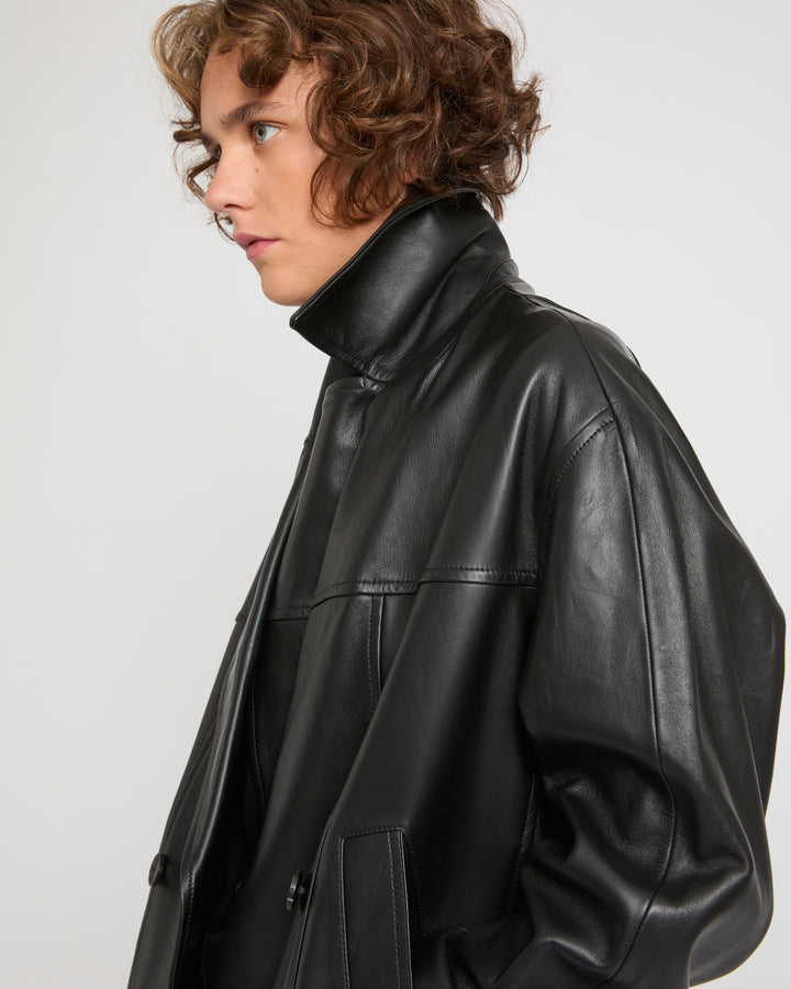 Lamb leather peacoat -Yves Salomon
