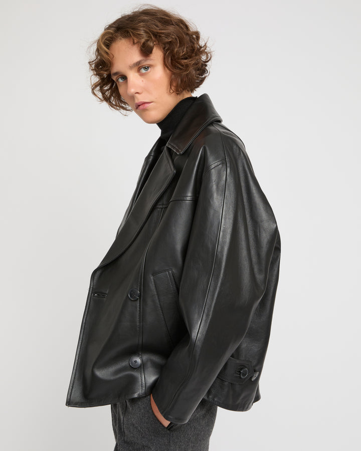 Lamb leather peacoat -Yves Salomon