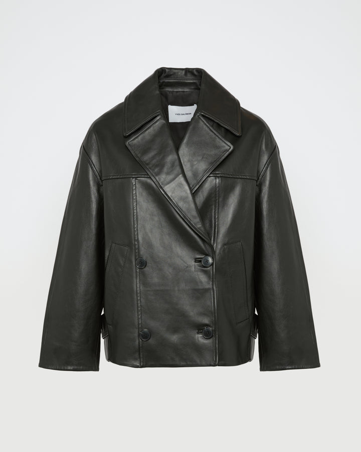 Black Friday - Yves Salomon - Lamb leather peacoat - black - front view