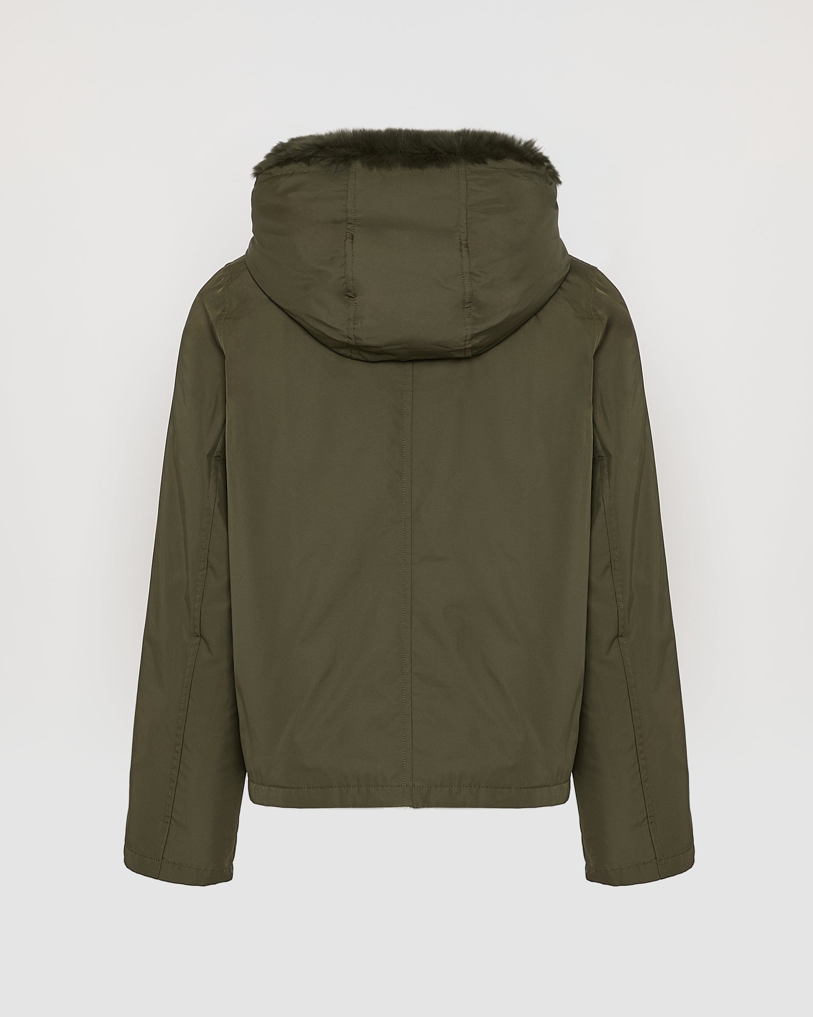 Hooded jacket in technical fabric reversible rex rabbit fur