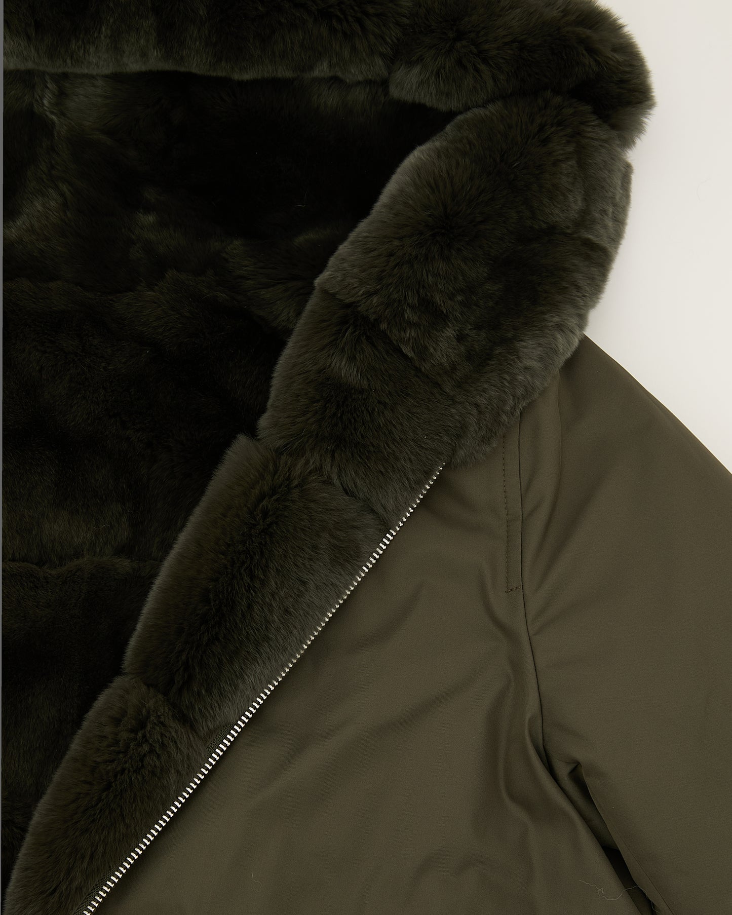 Hooded jacket in technical fabric reversible rex rabbit fur - Yves Salomon