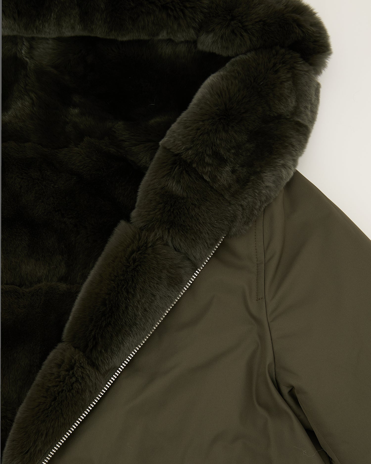 Hooded jacket in technical fabric reversible rex rabbit fur - Yves Salomon