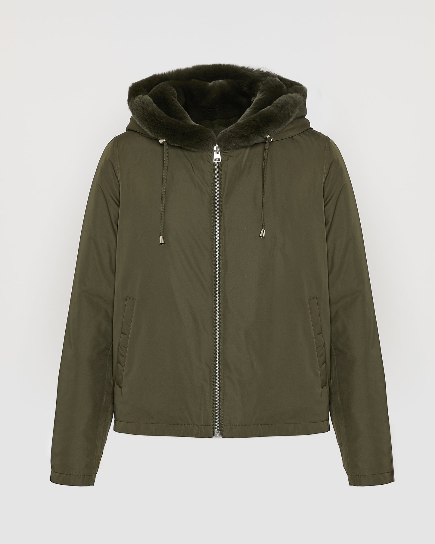 Hooded jacket in technical fabric reversible rex rabbit fur - Yves Salomon