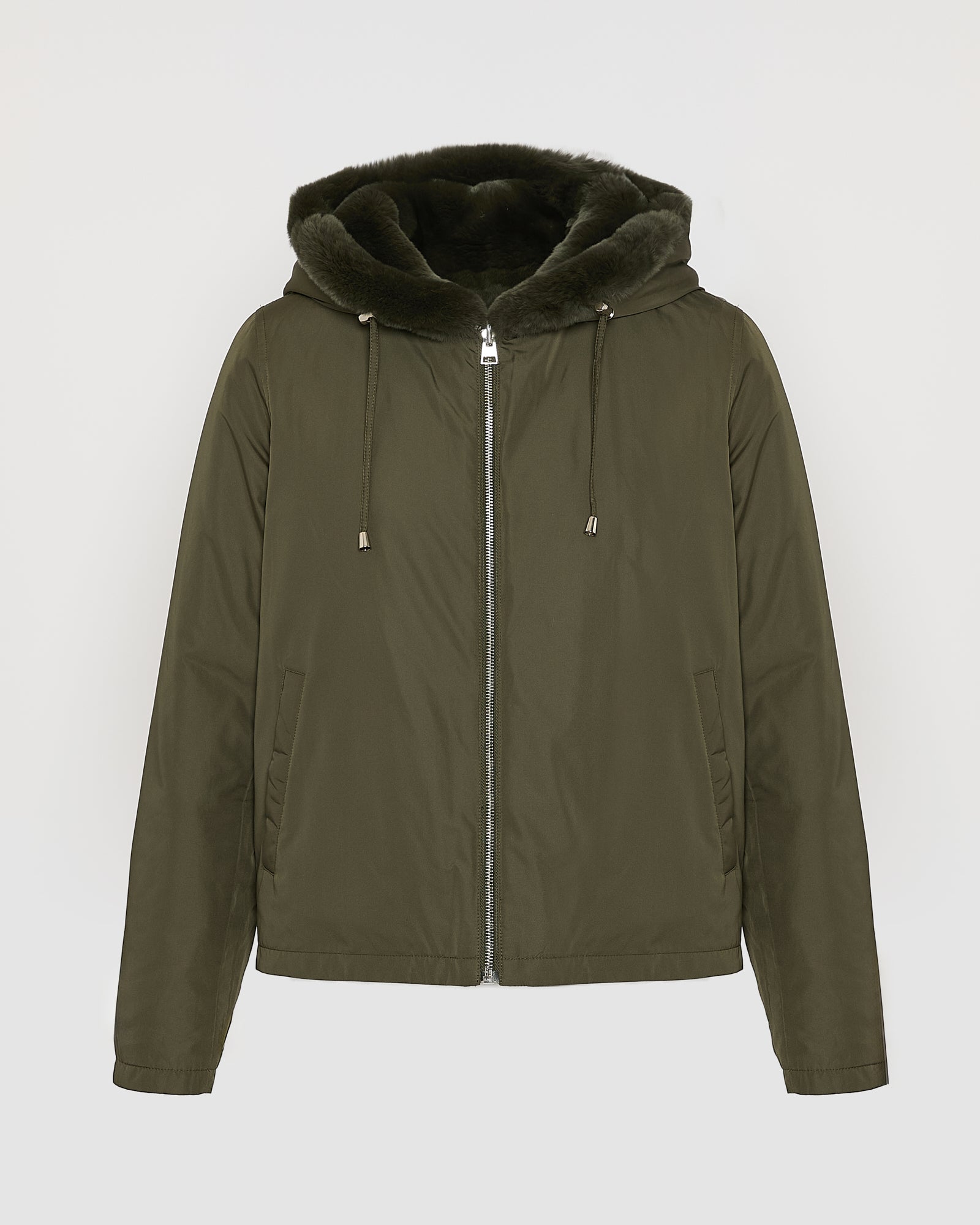 Hooded jacket in technical fabric reversible rex rabbit fur - Yves Salomon