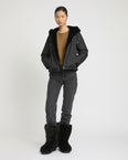 Hooded jacket in technical fabric reversible rex rabbit fur