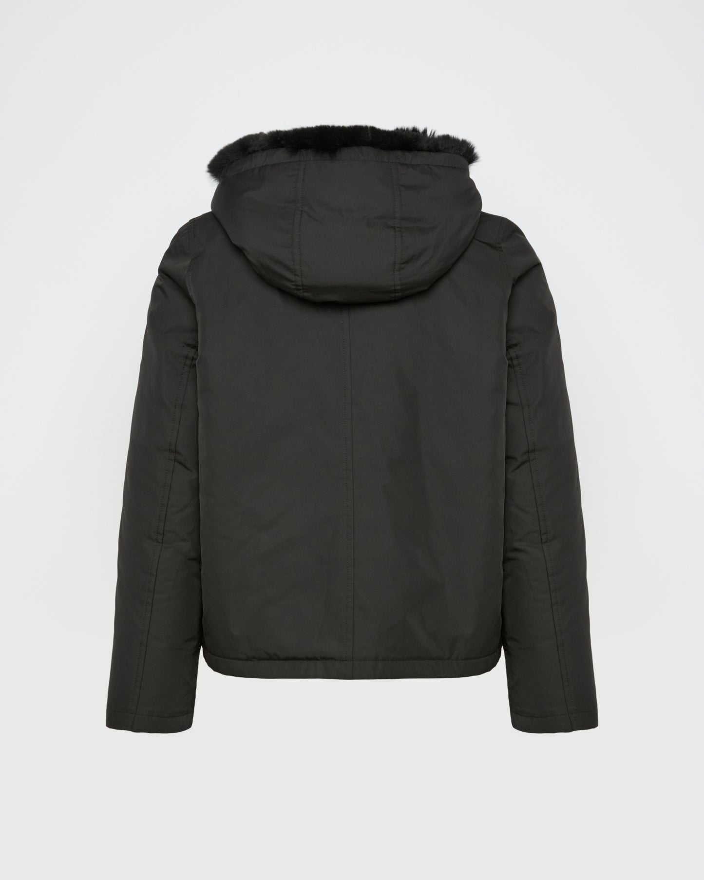 Hooded jacket in technical fabric reversible rex rabbit fur