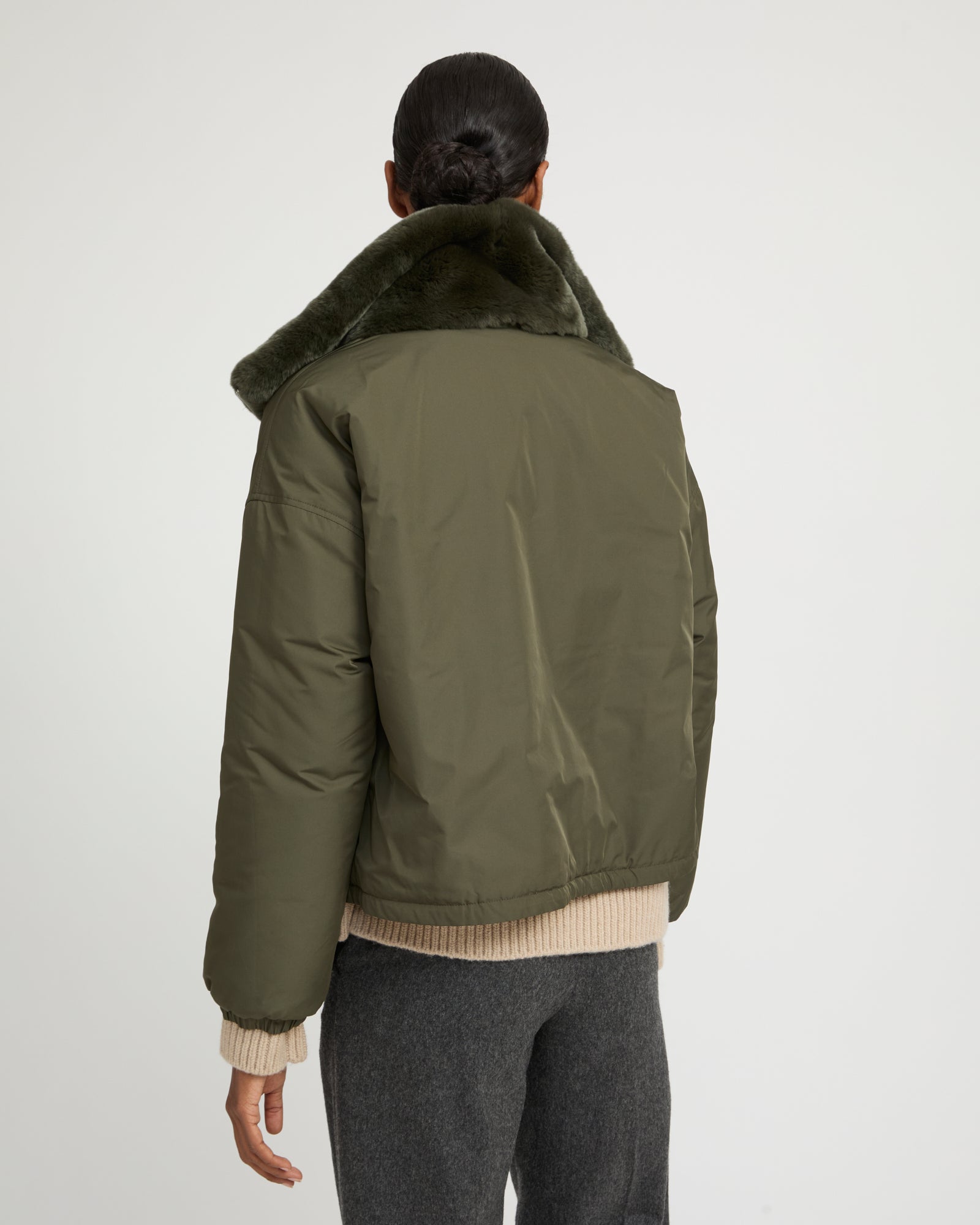 Boxy jacket in technical fabric reversible rex rabbit fur - Yves Salomon