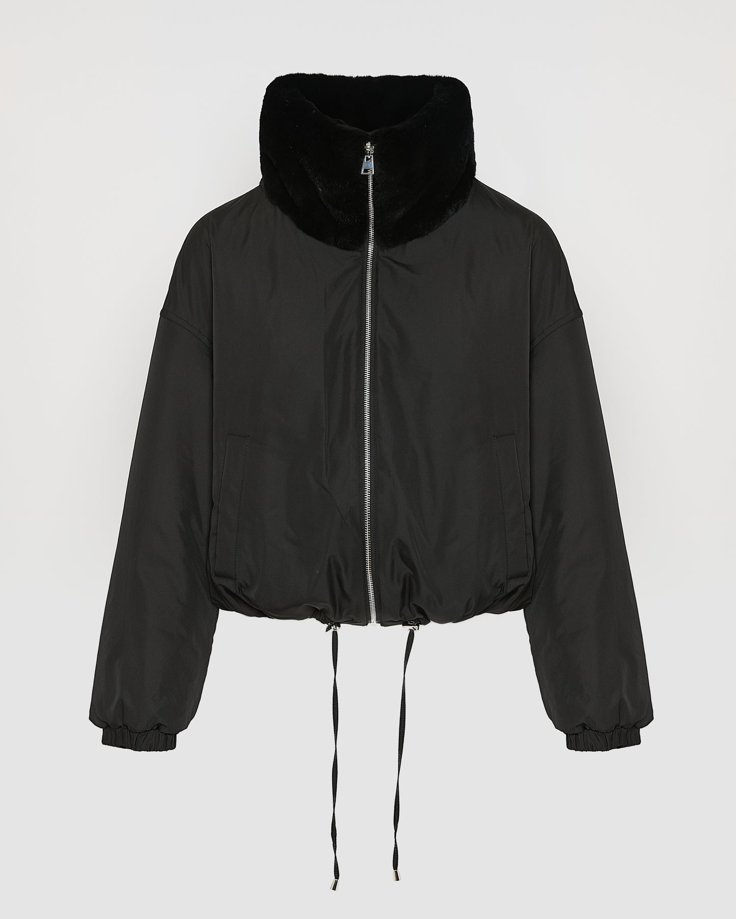 Boxy jacket in technical fabric reversible rex rabbit fur - Yves Salomon