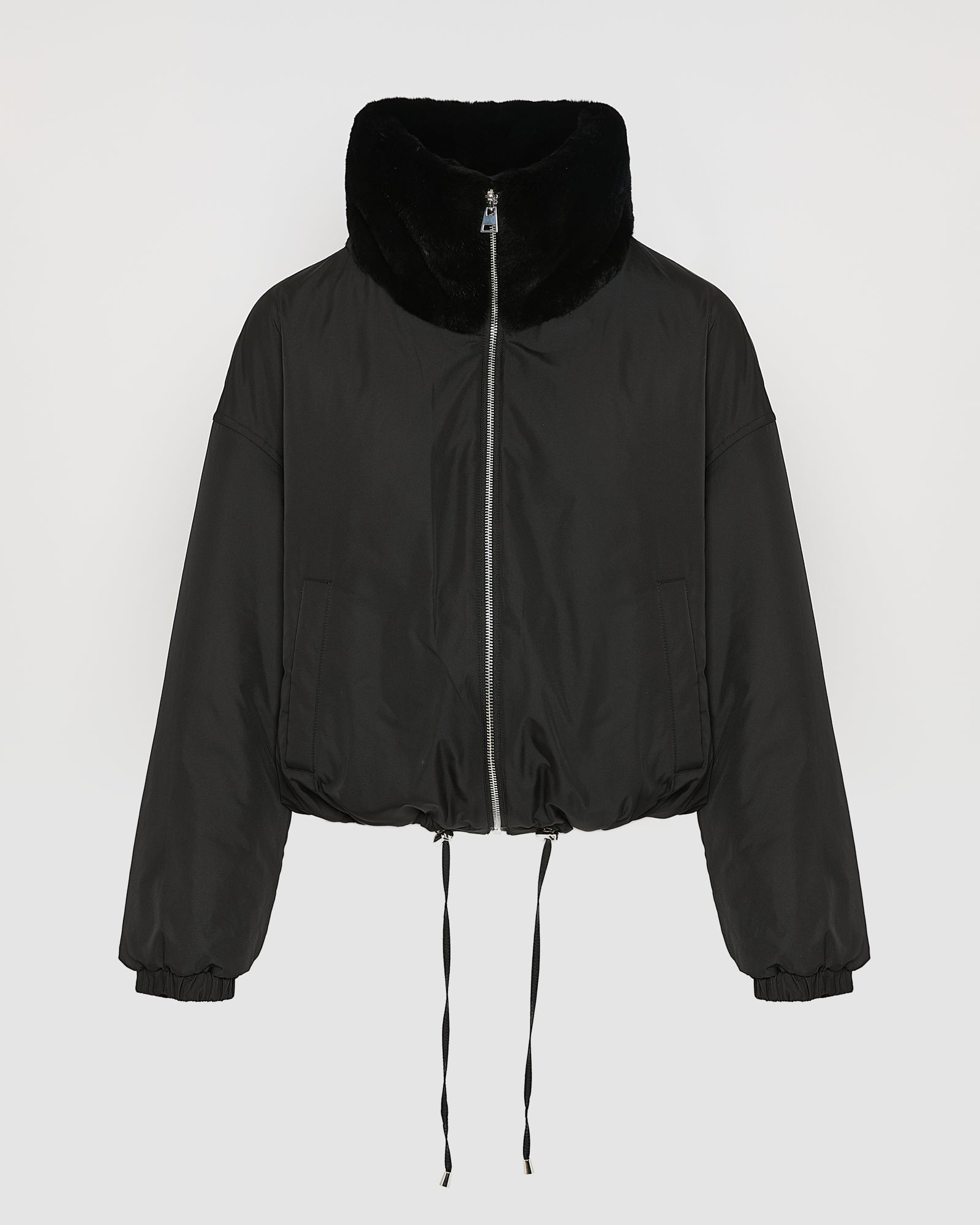 Boxy jacket in technical fabric reversible rex rabbit fur - Yves Salomon