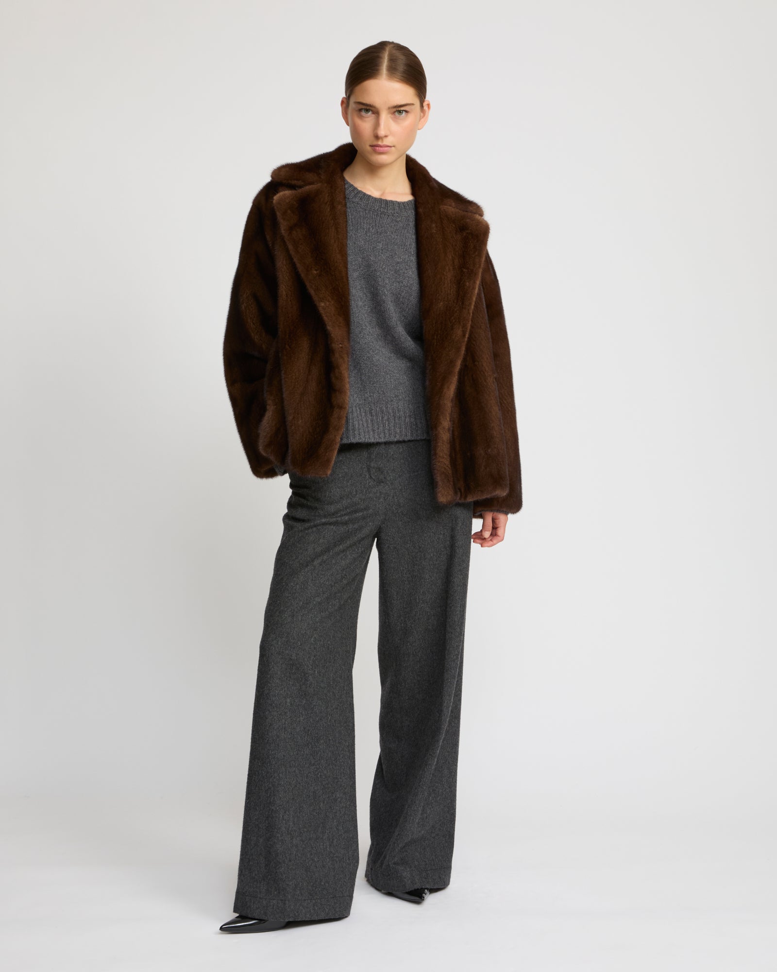Short cross-front mink fur jacket - Yves Salomon