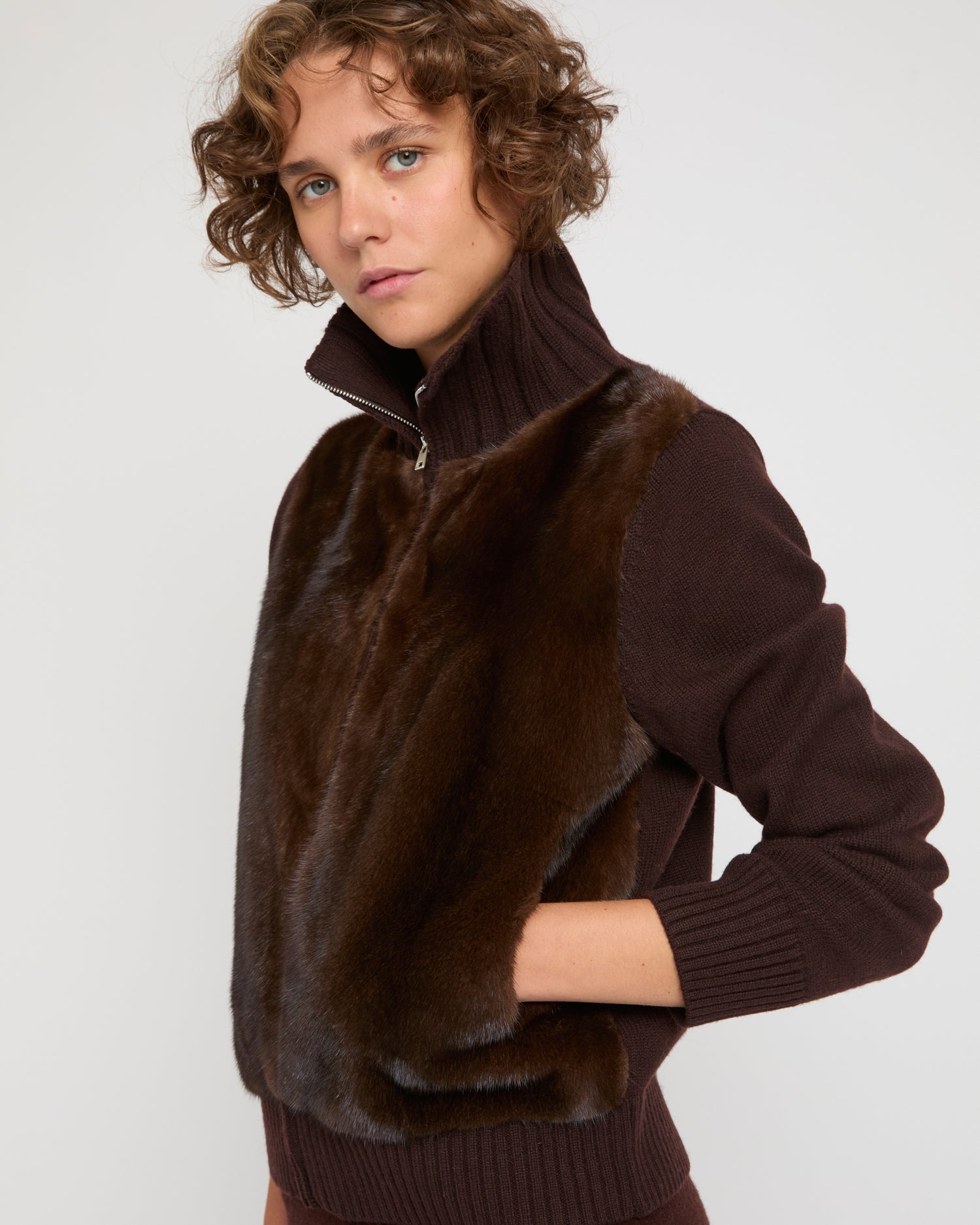 Mink fur and Merino knit jacket -Yves Salomon