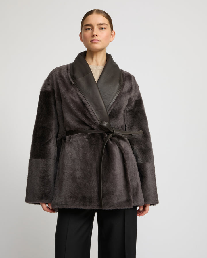 Long draped lambskin shearling jacket - Yves Salomon