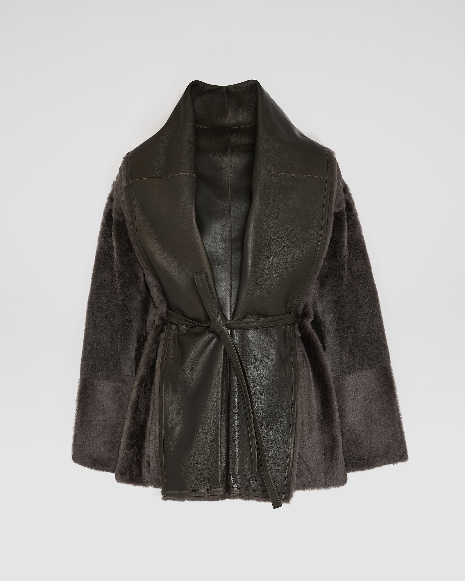 Long draped lambskin shearling jacket - Yves Salomon