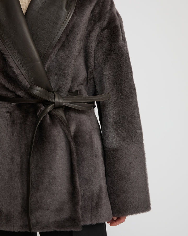 Long draped lambskin shearling jacket - Yves Salomon