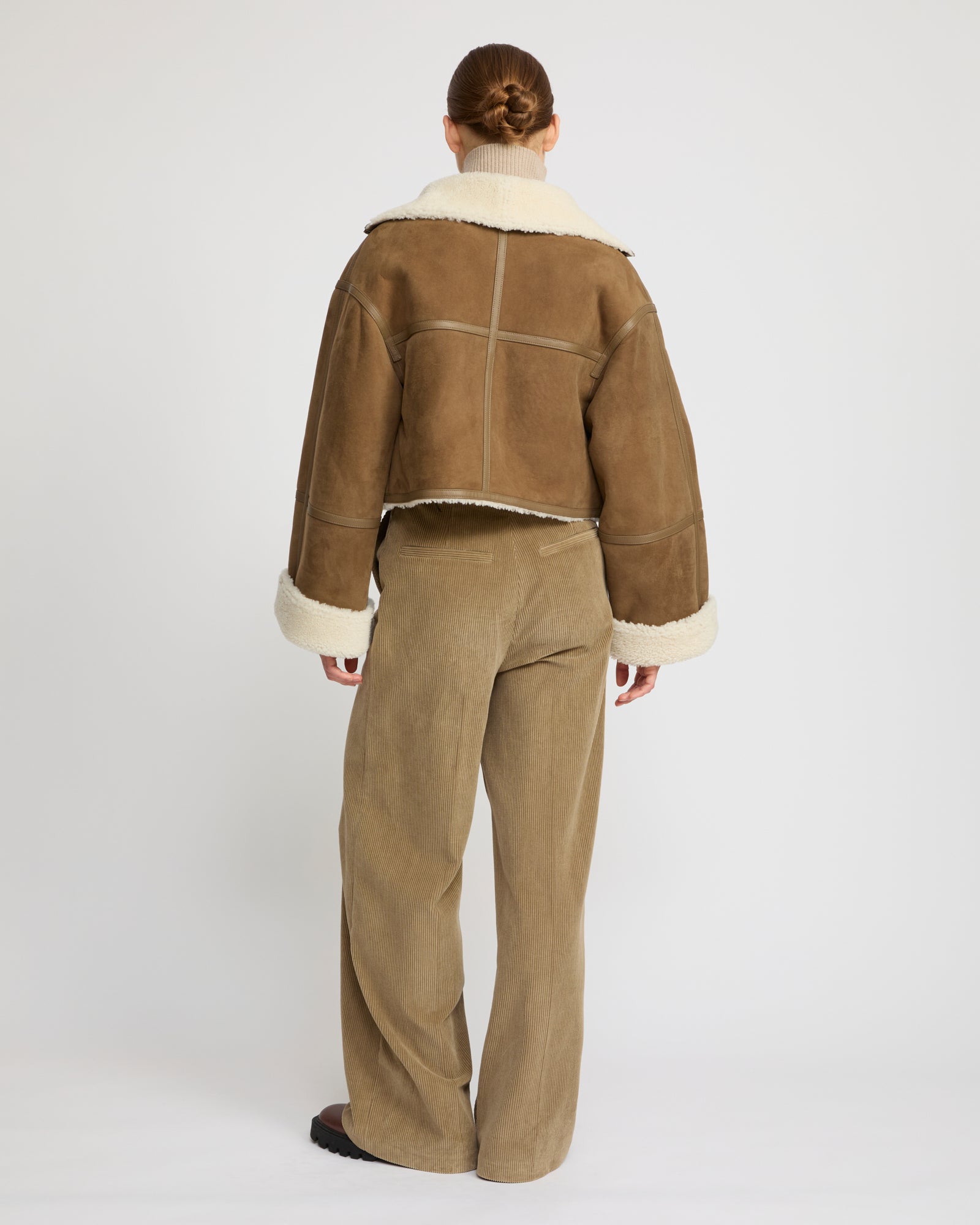 Suede Merino lambskin cropped jacket - camel - Yves Salomon – Yves