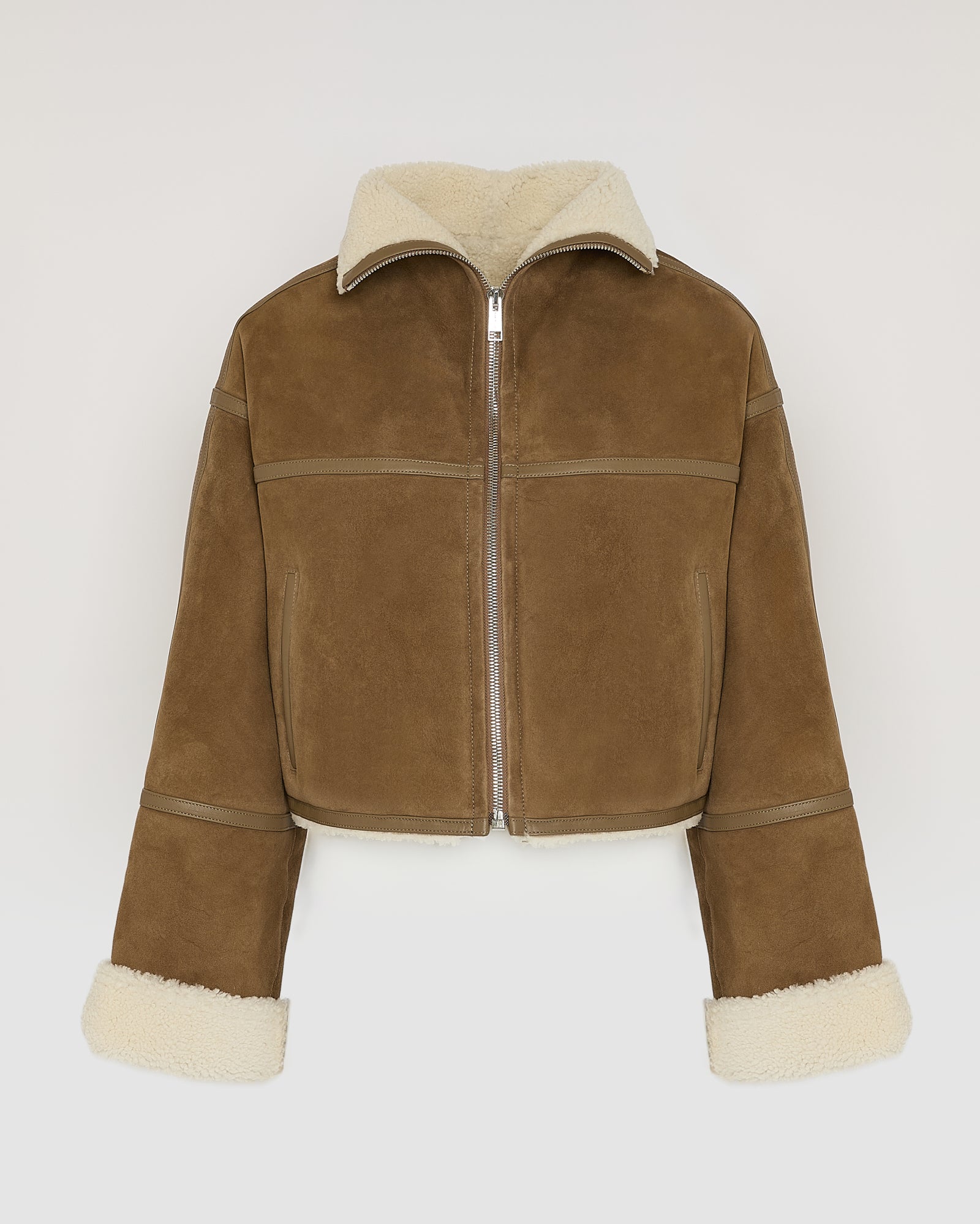 Suede Merino lambskin cropped jacket - camel - Yves Salomon – Yves