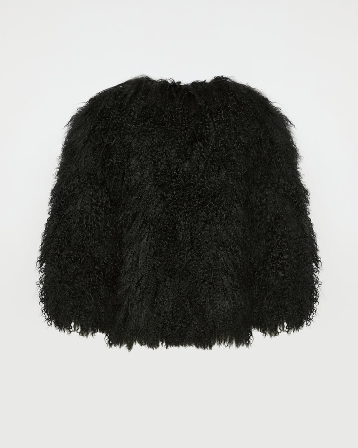 Black Friday - Yves Salomon - Short jacket in Mongolian lamb - black - back view