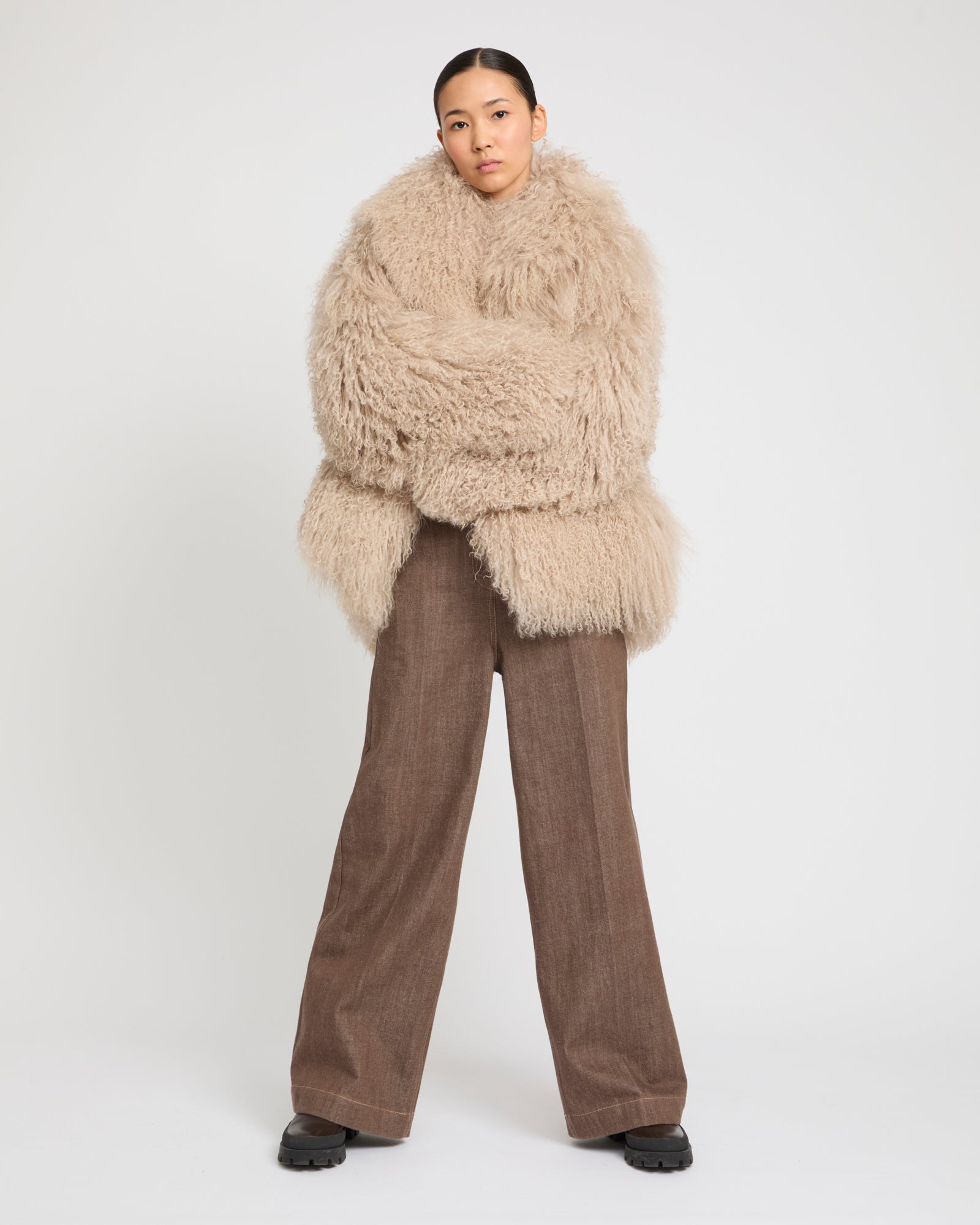 Oversized Mongolian lamb jacket - beige - Yves Salomon – Yves