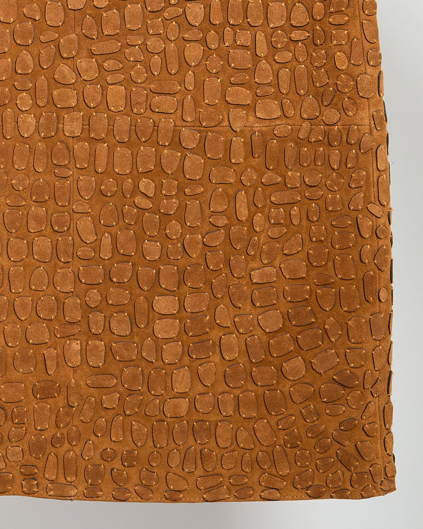 Mid-length skirt in embroidered suede calfskin