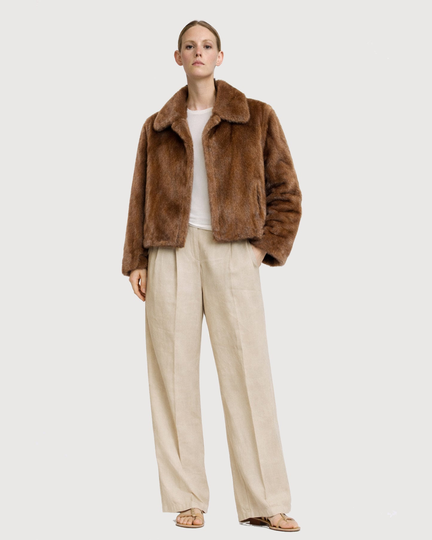 Long hair mink fur pea jacket