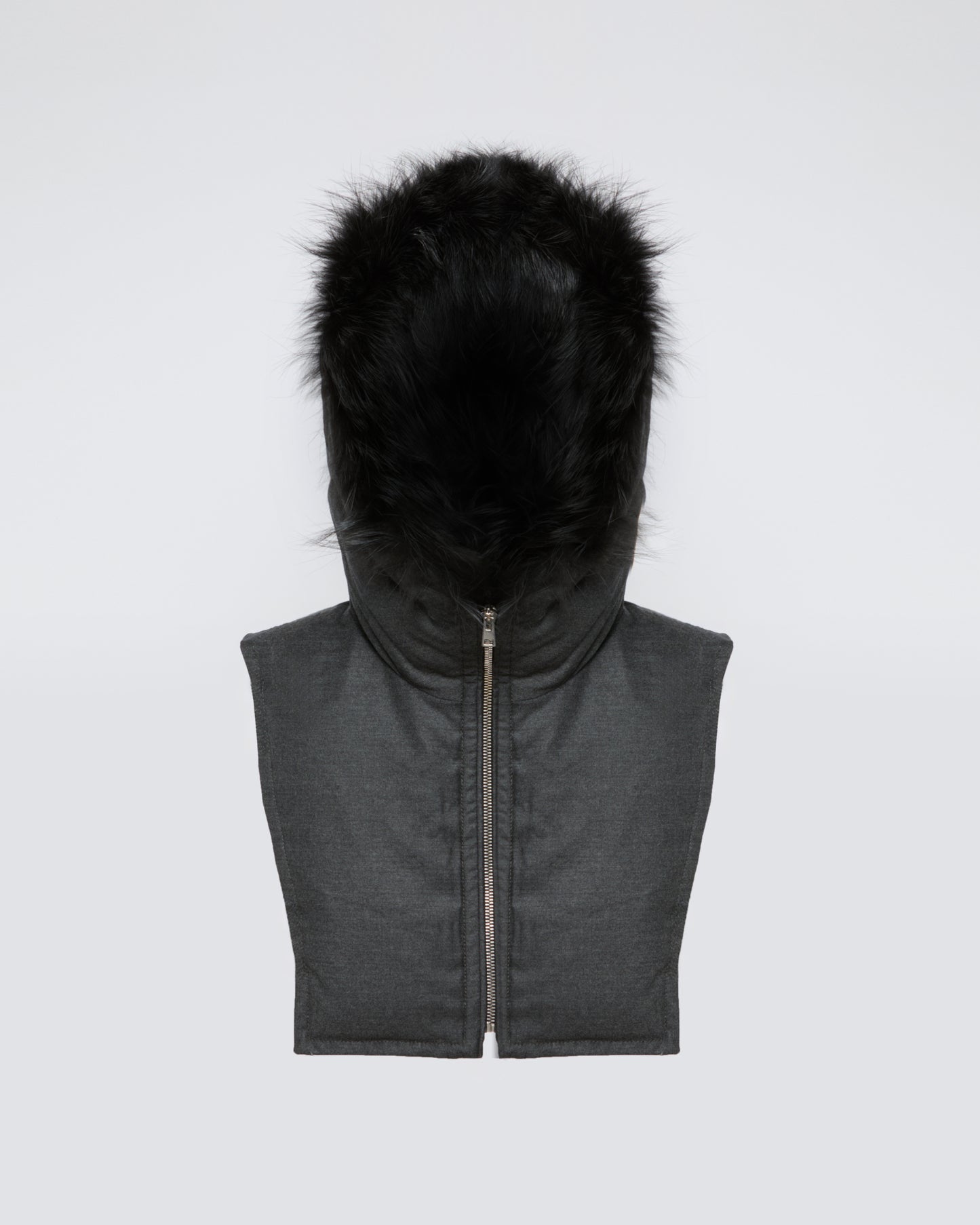 Padded Hood bib in flannel and fox fur -Yves Salomon