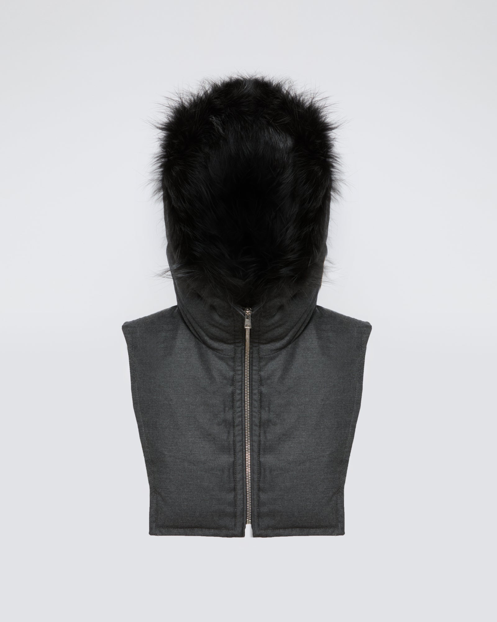 Padded Hood bib in flannel and fox fur -Yves Salomon
