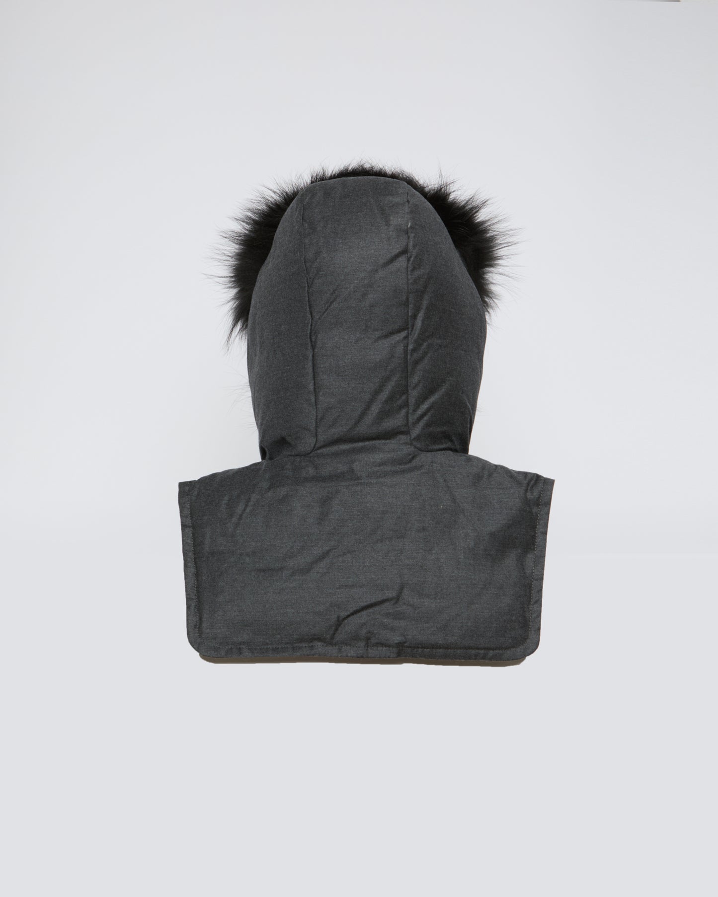Padded Hood bib in flannel and fox fur -Yves Salomon