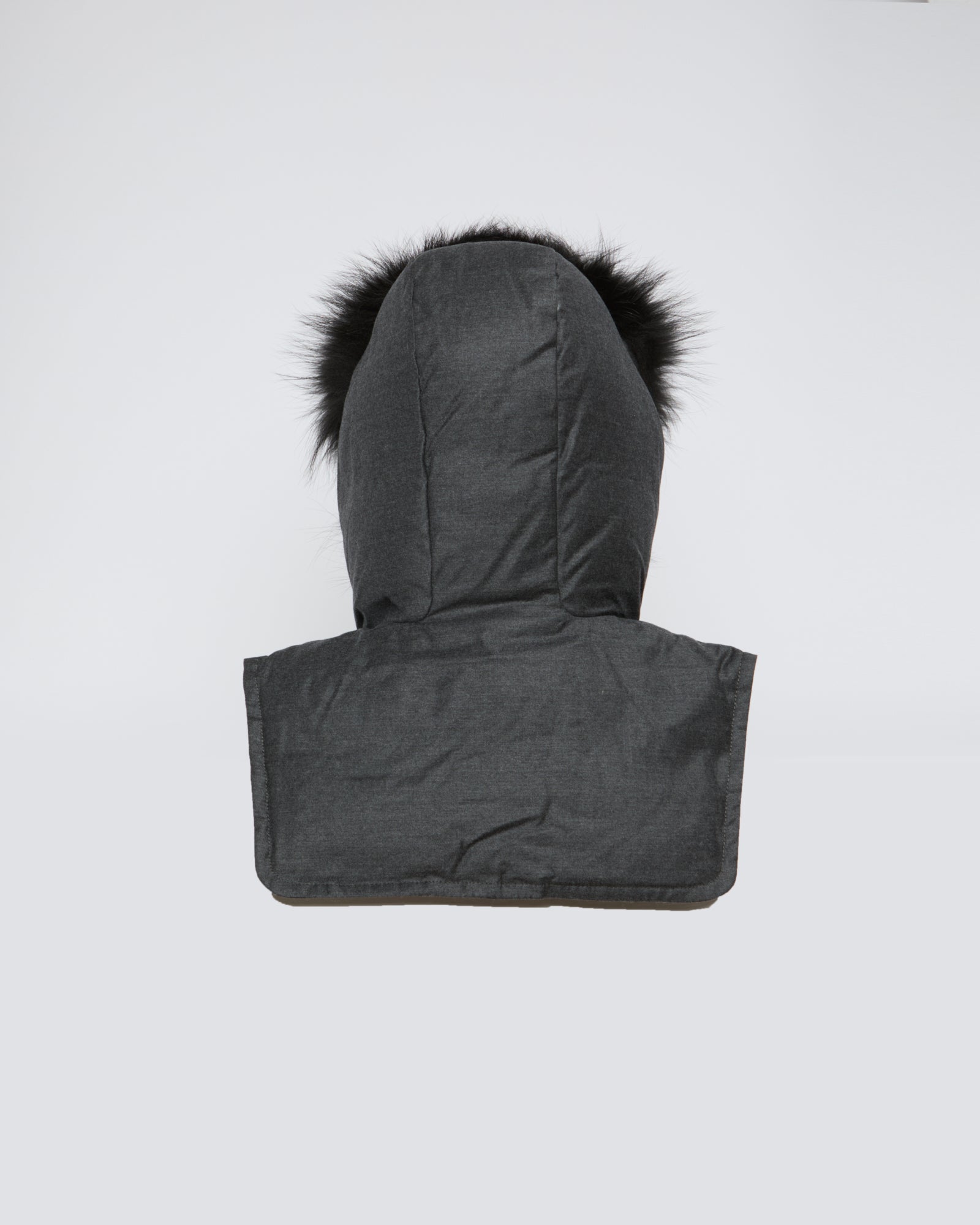 Padded Hood bib in flannel and fox fur -Yves Salomon