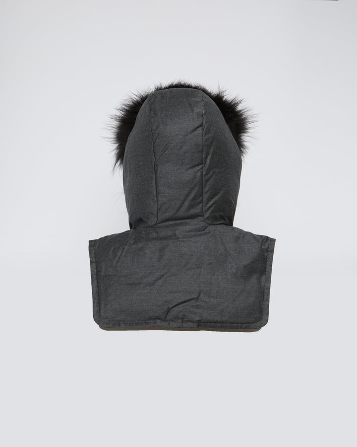 Padded Hood bib in flannel and fox fur -Yves Salomon