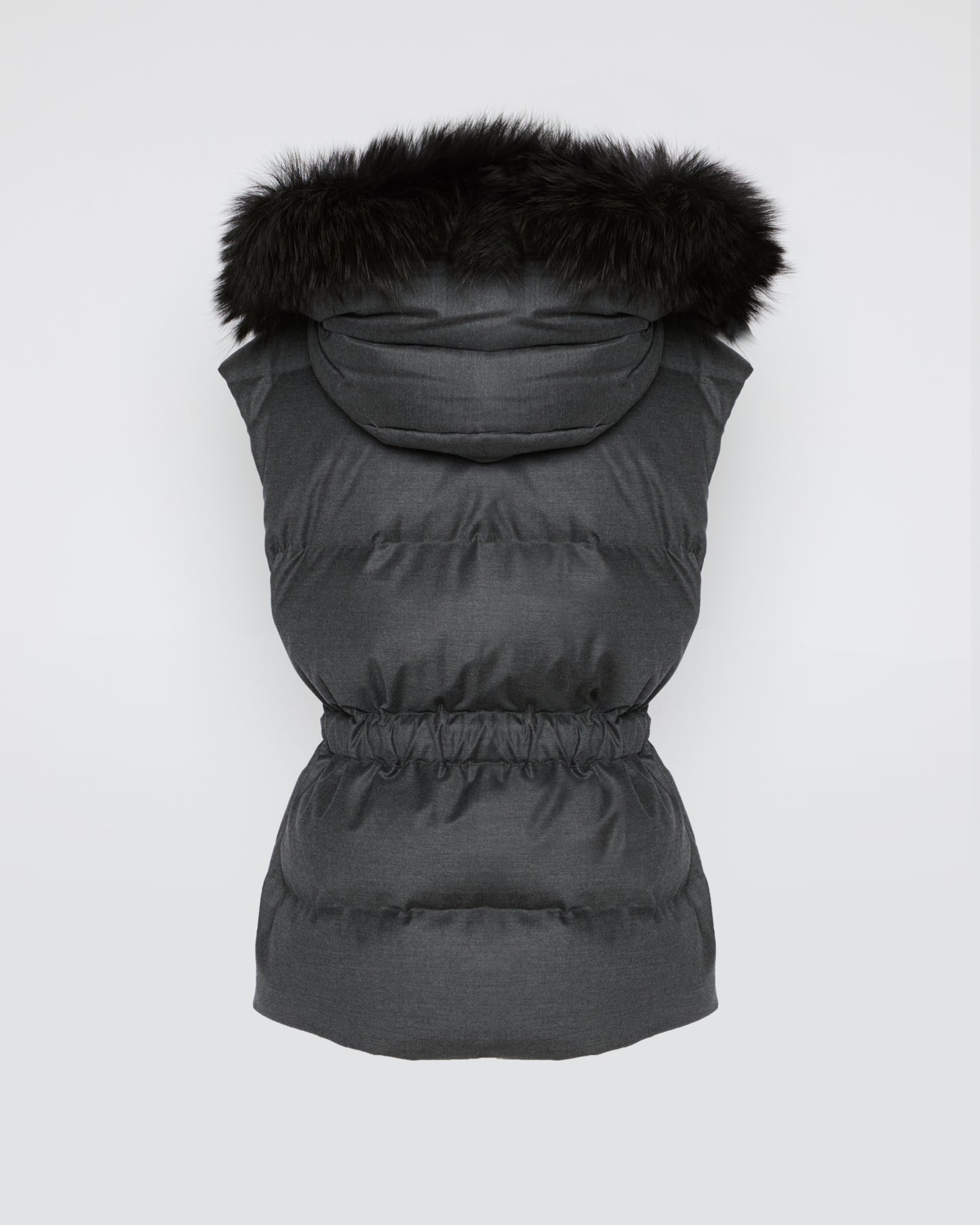 Sleeveless flannel and fox fur down jacket -Yves Salomon