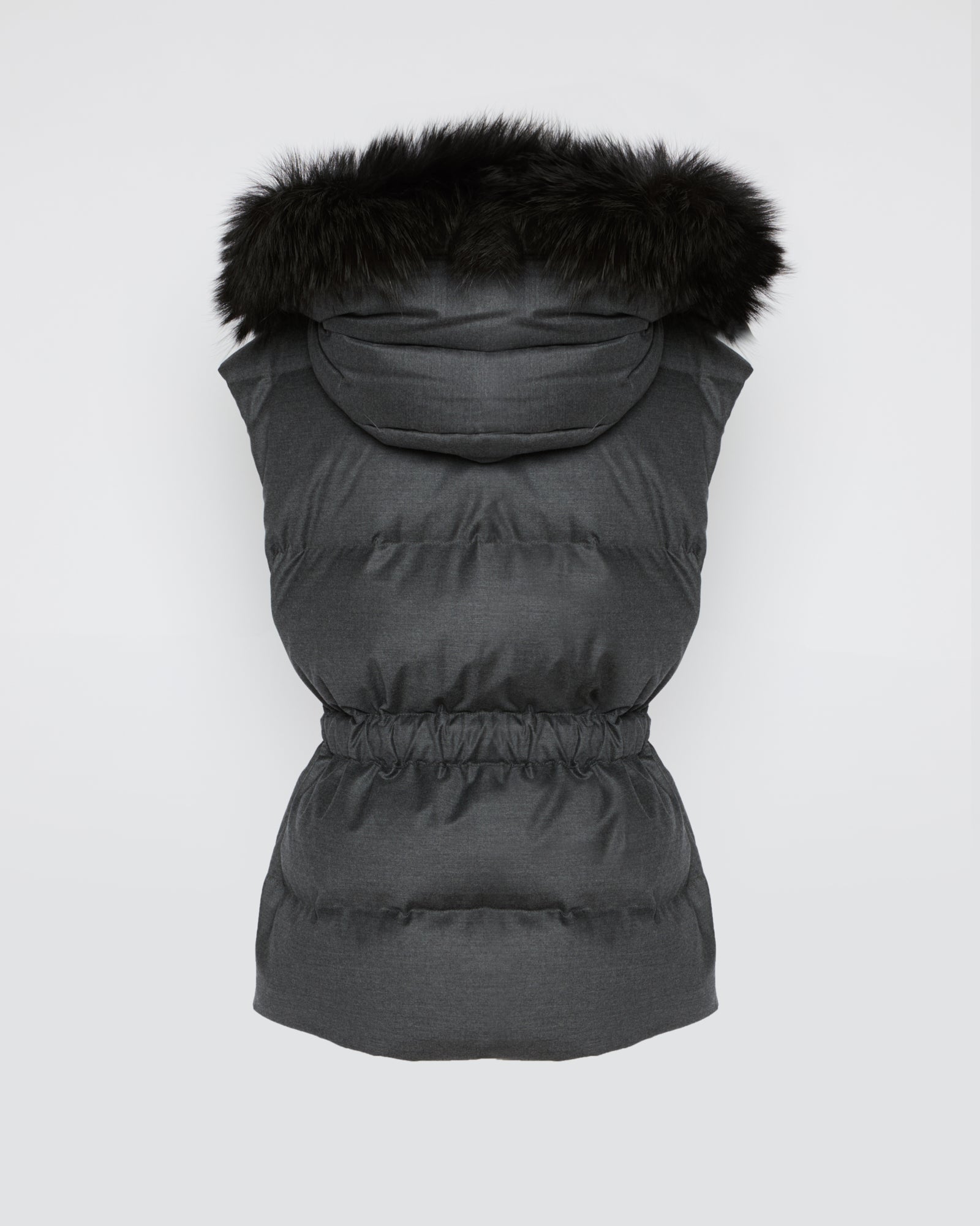 Sleeveless flannel and fox fur down jacket -Yves Salomon