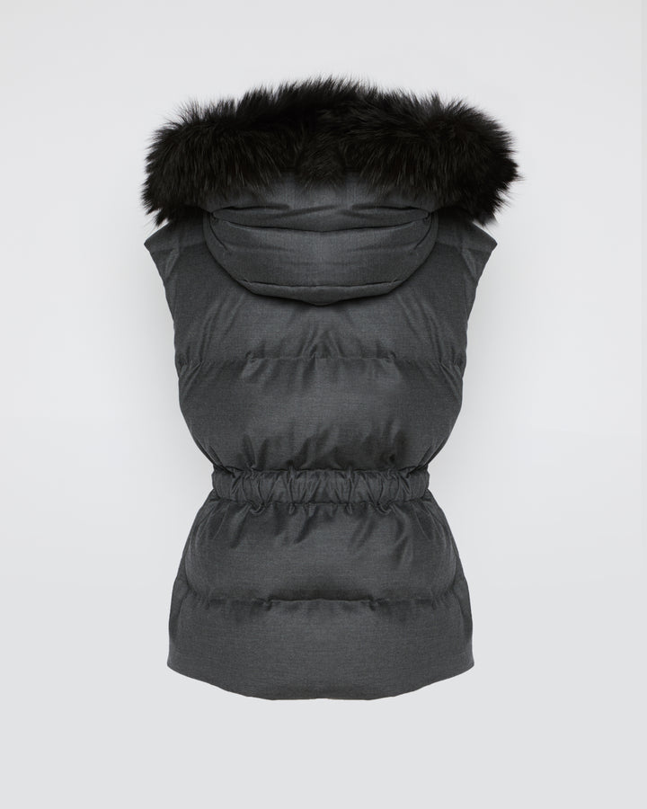 Sleeveless flannel and fox fur down jacket -Yves Salomon