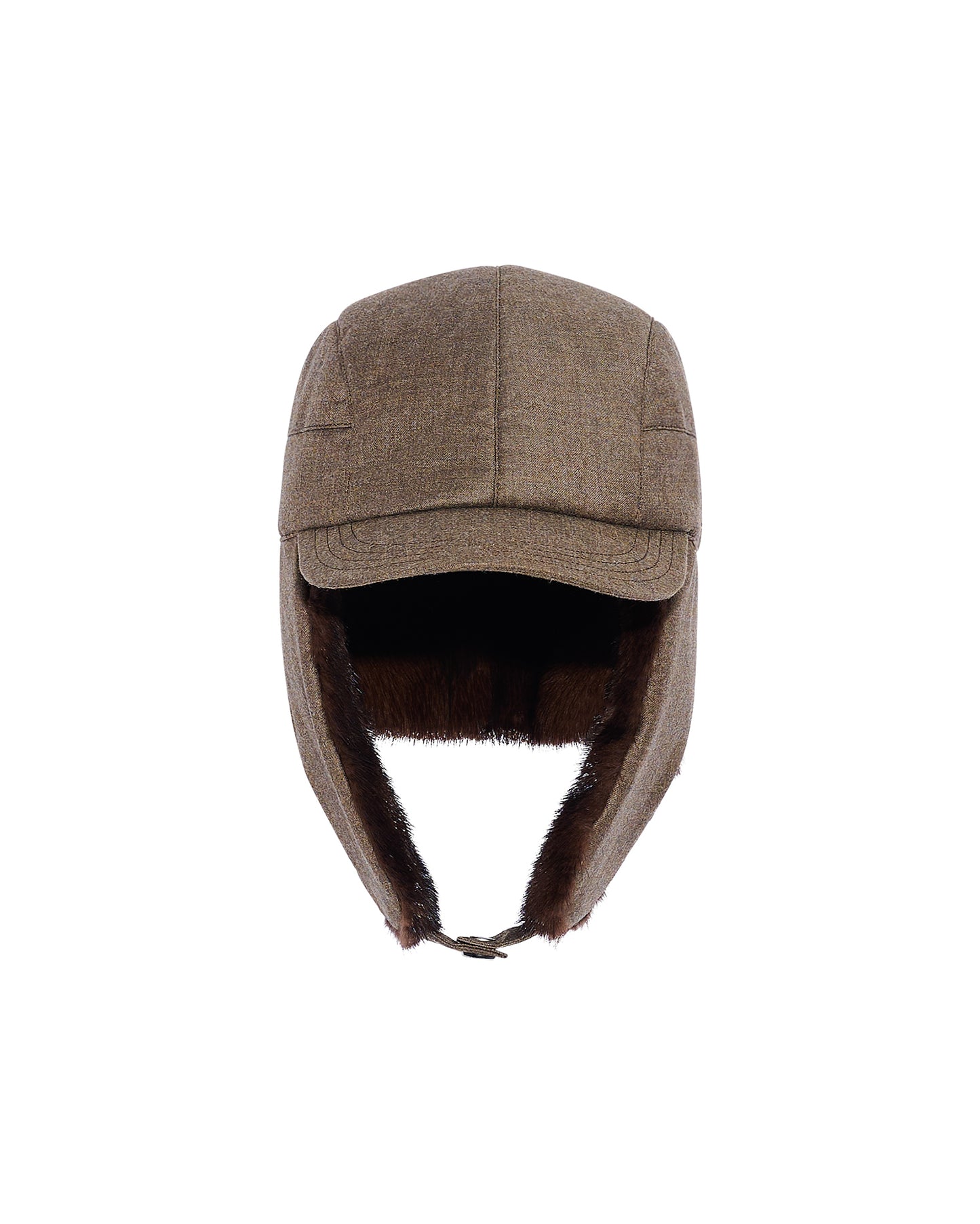 Ushanka-style cap in Loro Piana fabric and mink