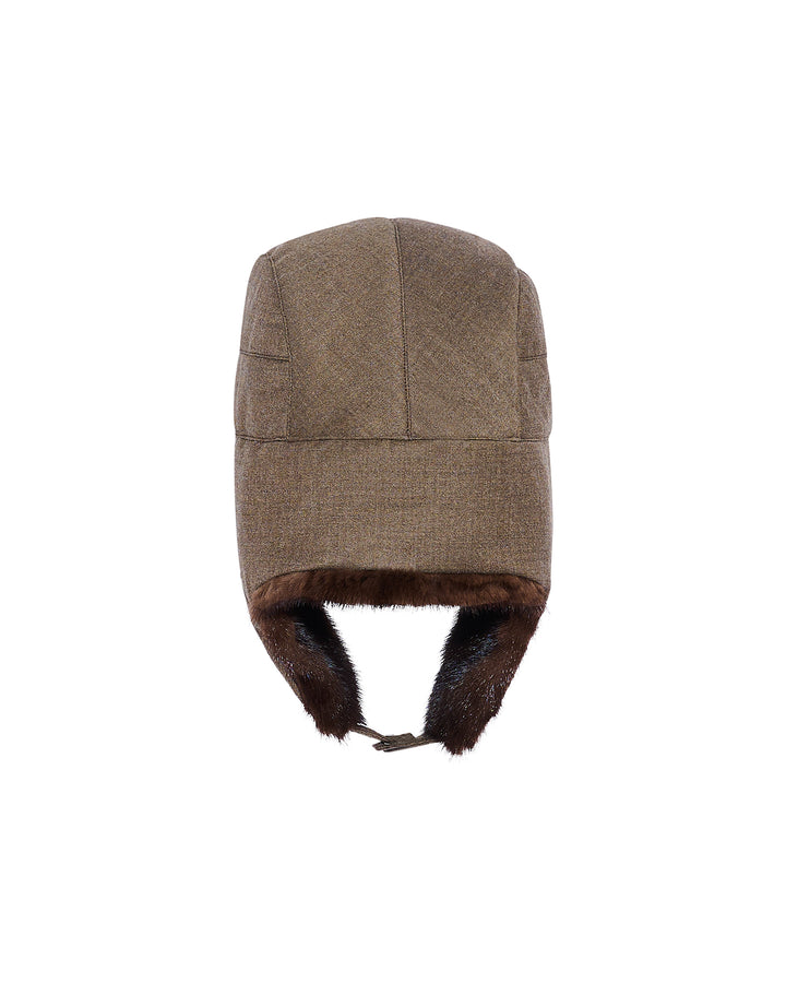 Ushanka-style cap in Loro Piana fabric and mink