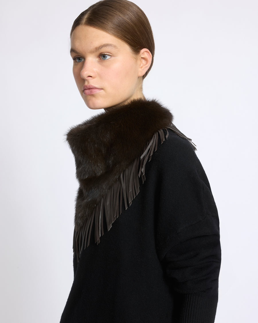 Mink fur bandana with lamb leather fringes - Yves Salomon - New Fall/Winter Collection